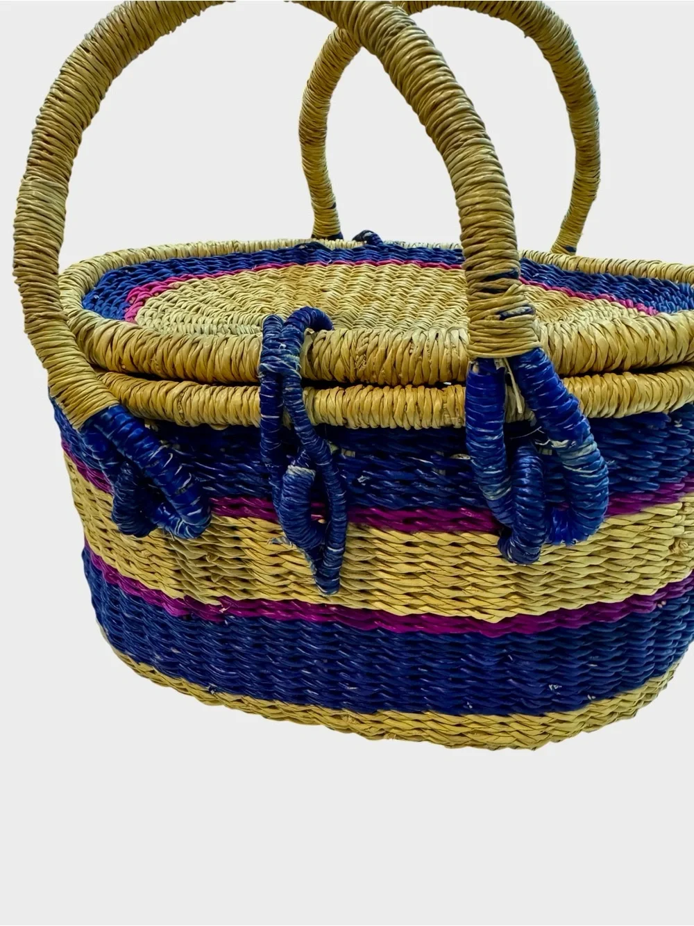 VTG Globebin Hand Woven Artisan Picnic Basket Bolga Del Ray Style